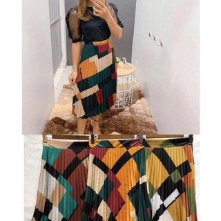 Saia Plissada Midi - Estampas Geométrica - Cintura Alta - Moda Evangélica-038