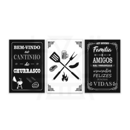 Kit Quadros Decorativos 3 Peças Mosaico Placa Decoração Lar Sala Quarto Churrasquinho Frase Bem-Vindo Ao Cantinho Do Churrasco Aqui Reunimos Família e Amigos Para Compartilhar Momentos Felizes De Nossas Vidas
