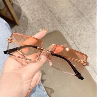 Óculos De Sol Feminino Quadrado Sem Aro Moda Retangular UV400 Popular