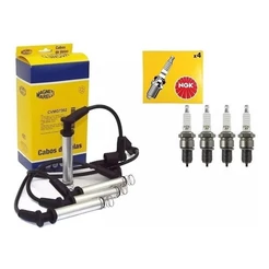 Kit Cabos E Jogo Velas Corsa Novo Celta Classic 1.0 8v Flex