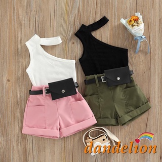Dandelion-6months-4years Baby Girl Tanks Tops + Shorts + Waist Bag, Pockets Decoration Casual Style Summer Clothing Set