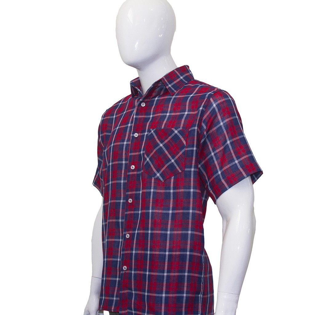 Camisa Social Manga Curta Para Serviço Trabalho Xadrez Fit Azul