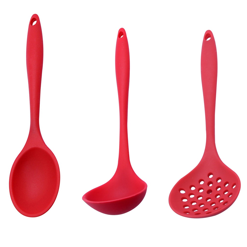 Kit Colher Concha De Feij O E Escumadeira De Silicone Vermelho