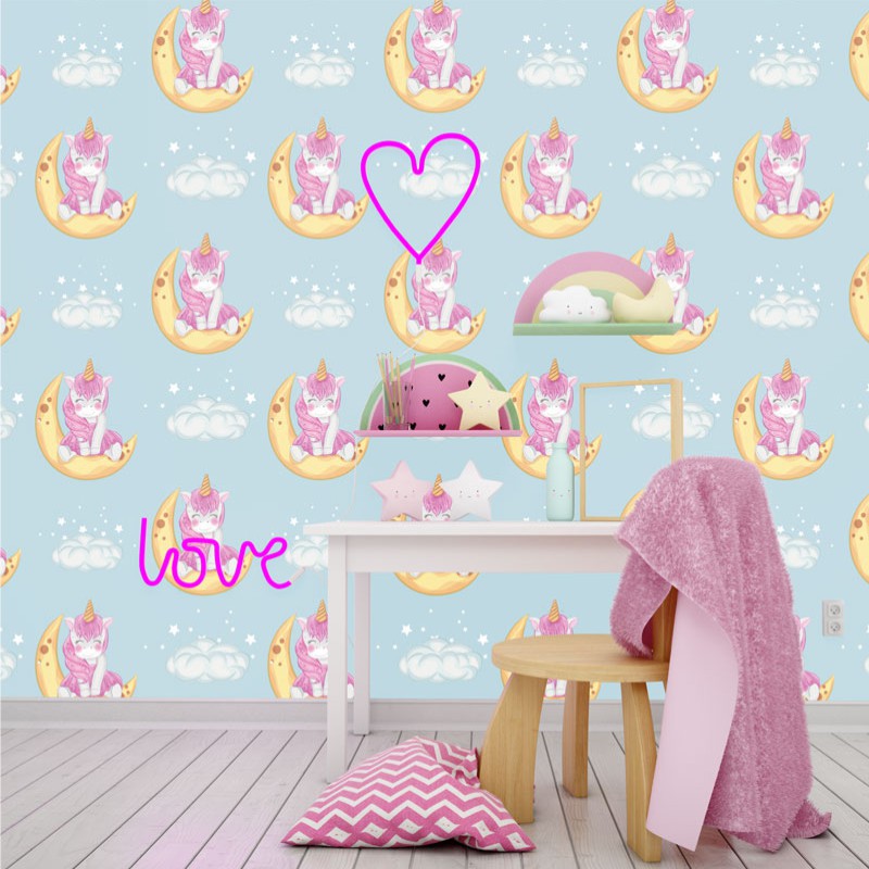 Papel de Parede Infantil Unicórnio Lua em Oferta na Shopee
