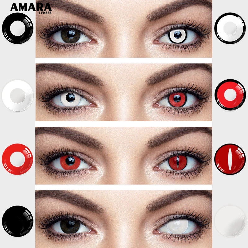 AMARA LENSES 2 pcs role-playing lentes de contato coloridas Lentes de contato preto vermelho branco