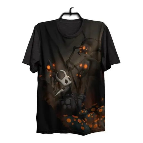Camisa camiseta game Hollow Knight geek5 frente e costas modelo preto