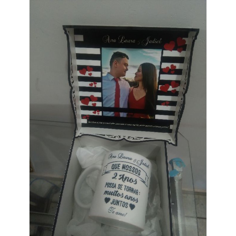 Dia dos namorados kit personalizado caneca de porcelana com caixa mdf
