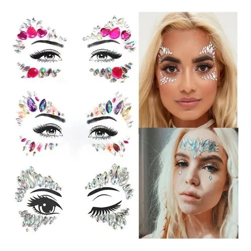 Kit 10 Cartelas Adesivo Strass Rosto Maquiagem De Carnaval Festa Rave Tomorrowland Balada Halloween