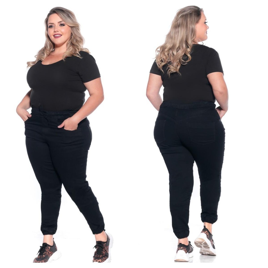 calça jeans preta plus size