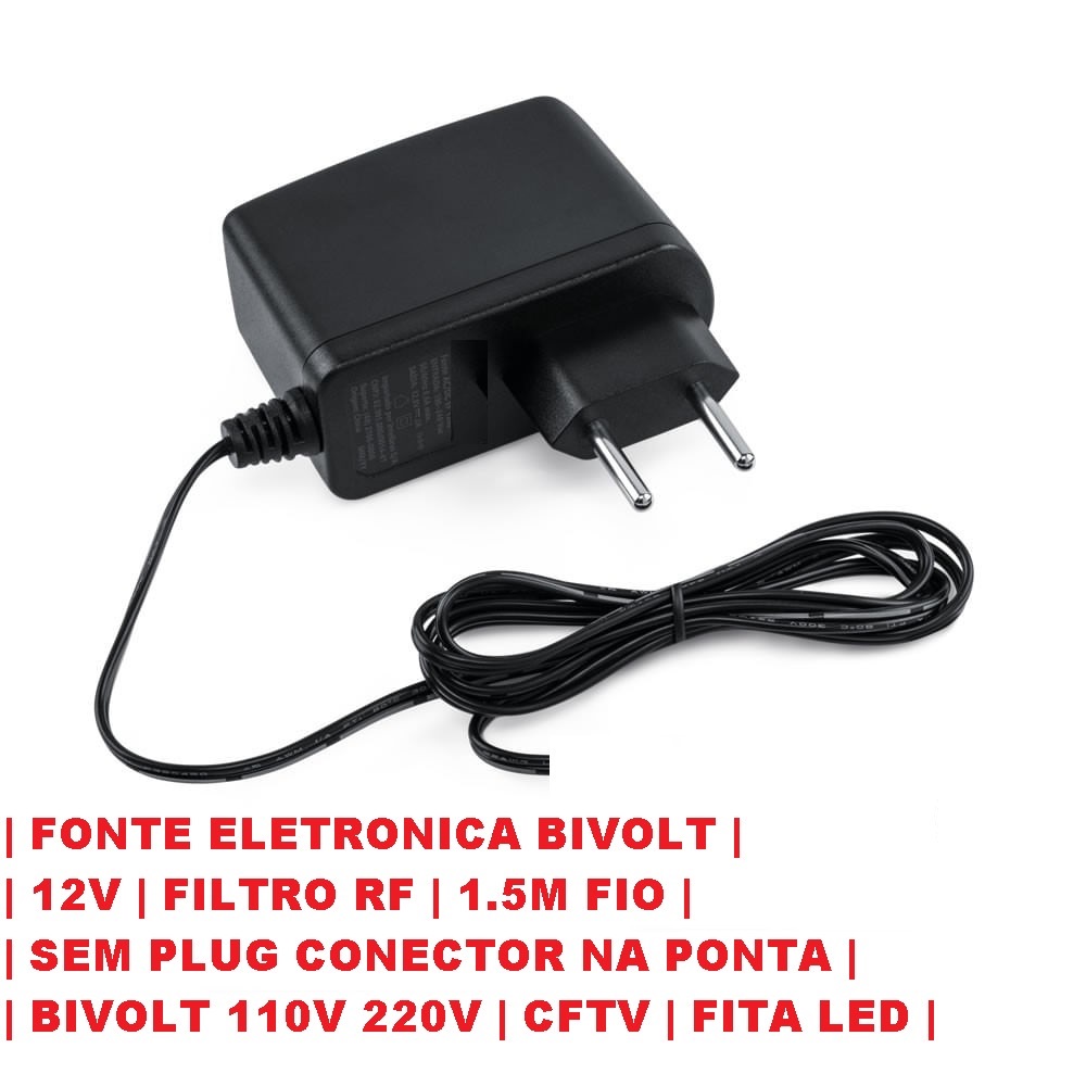 5x Fonte 12v 2a Blindada Bivolt Fio 1.5m sem Plug Conector