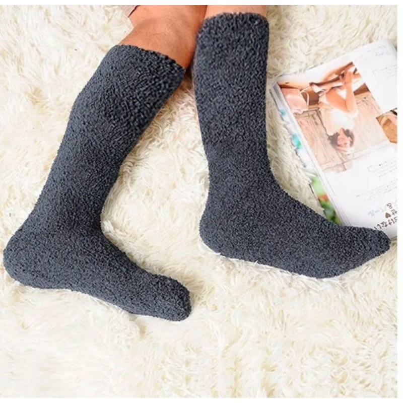 2 pares Meia Felpuda Cano Alto 53CM cor Lisa Masculina  Adulto 34ao46 térmica atoalhada meias macia frio inverno