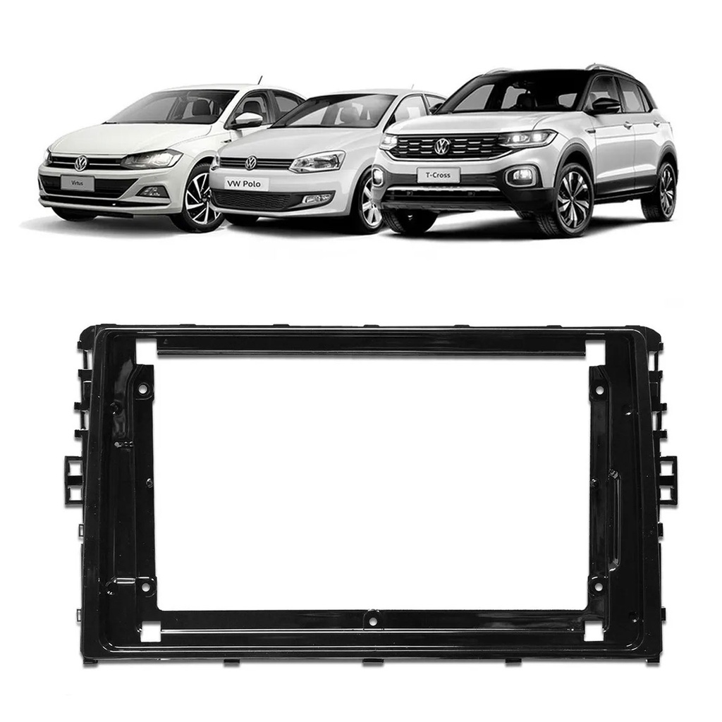Moldura 2 din 9 Polegadas Black Piano VW  T-Cross Polo Virtus 2017 2018 2019 2020 2021