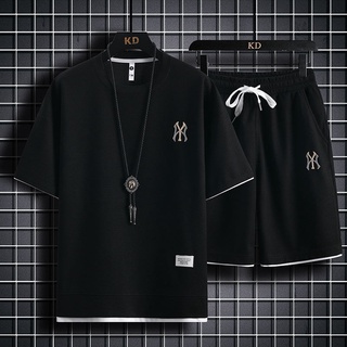Traje De Waffle Manga Curta De Seda Fria Shorts De 2 Peças Conjunto Da Moda Roupa Casual