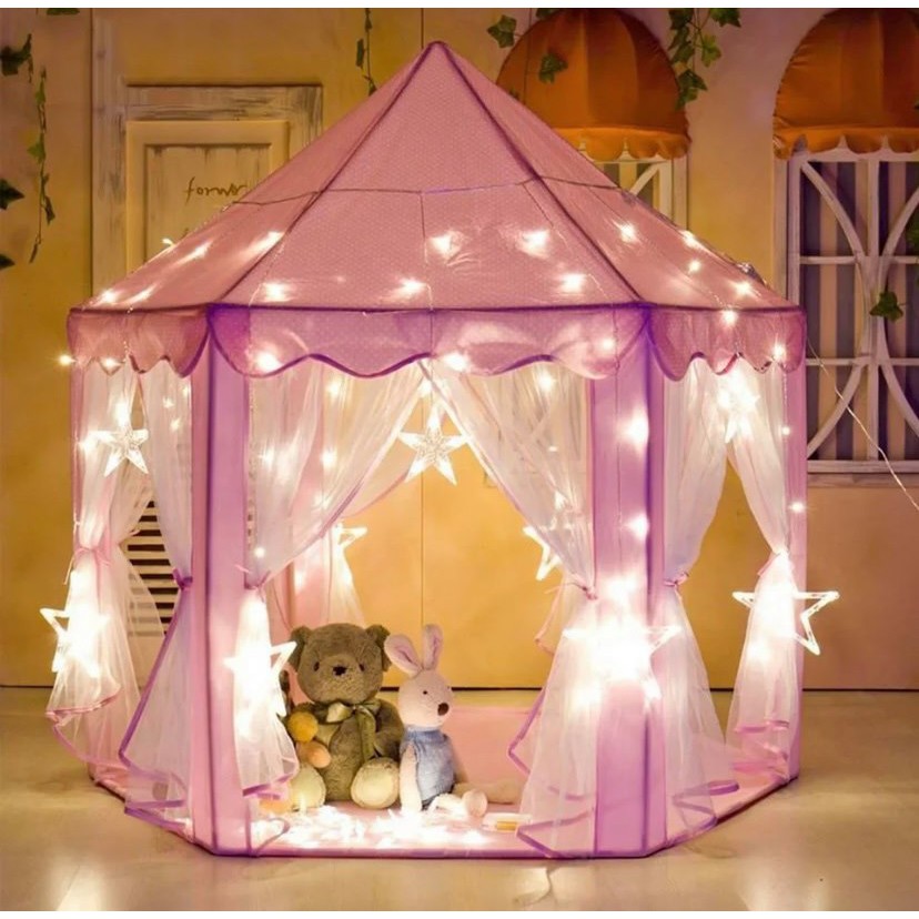 Tenda Castelo Barraca Cabana Rosa Com Luz Led Formato Estrela a Pilha Melhor Presente