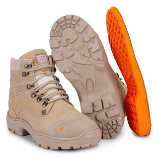 Bota Original Caterpillar Feminina Confortável Couro Legitimo palmilha a Gel Rosa Impermeável.