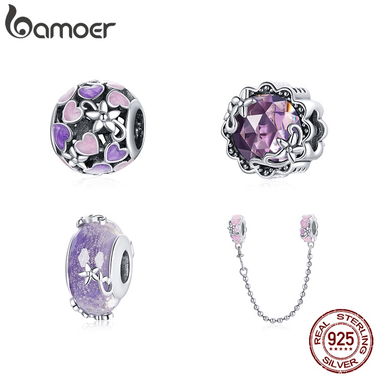 Bamoer Roxo Série 4 Estilos 925 Encantos De Prata Para Colar DIY Jóias Acessórios SCC1796 em Oferta na Shopee