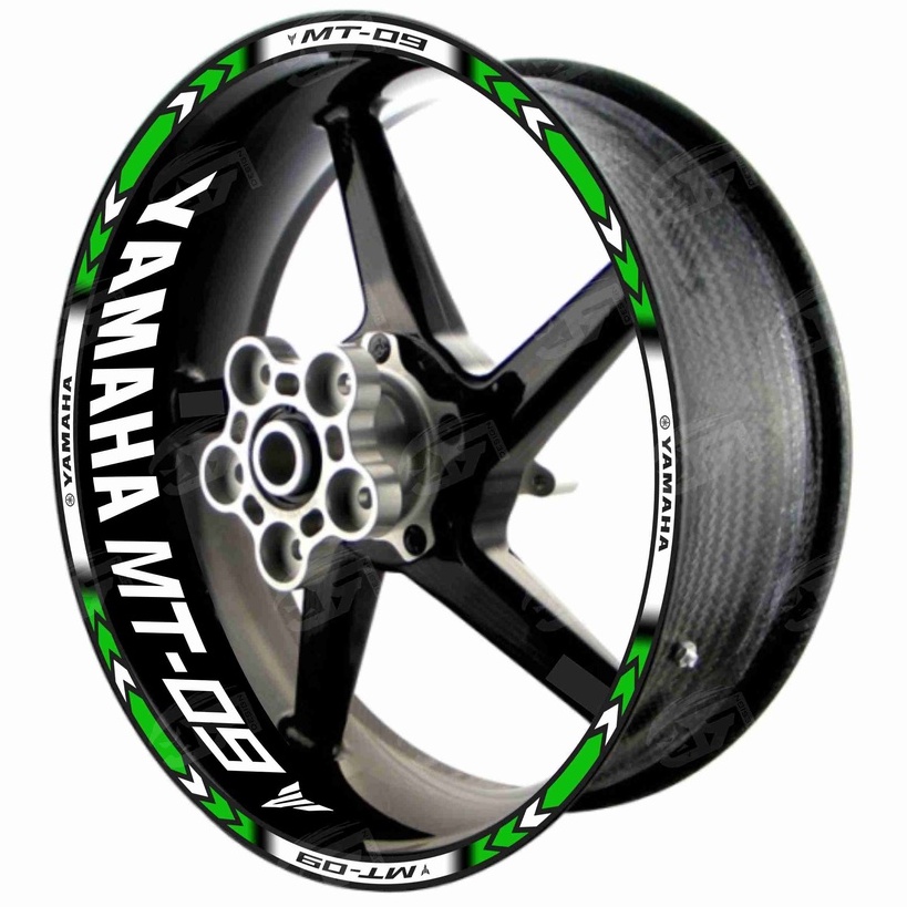 Adesivo Friso Refletivo Roda Moto Yamaha MT-09 MT09 MT 09 + Adesivos Internos M01 verde