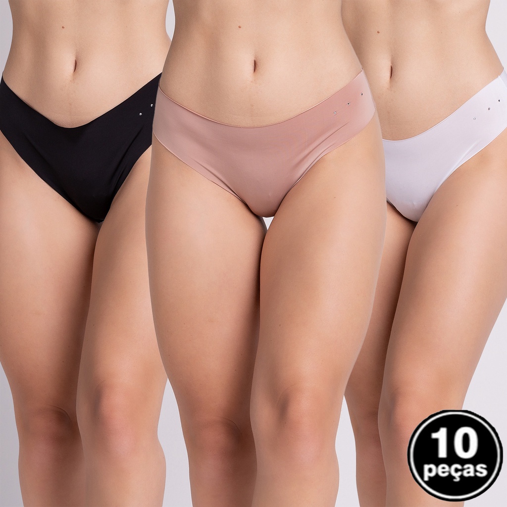 Kit 10 Calcinha Sem Costura Tanga Corte a Laser Não Marca Lingerie Feminina Conforto