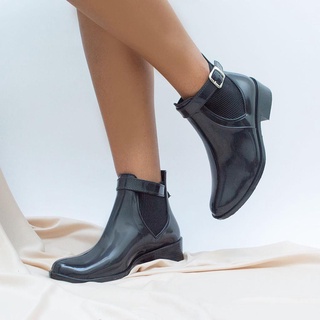 Bota Galocha Coturno Feminino Para Trabalho Impermeável Chuva Fechamento com Fivela