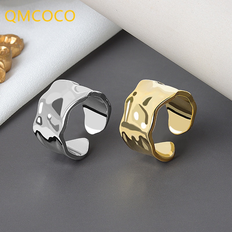 QMCOCO Estilo Coreano Cor Ouro Prata Design Irregular Geométrico Anel Largo Tendência Aberto Mulher Ajustável Jóias Festa Casal Da Moda