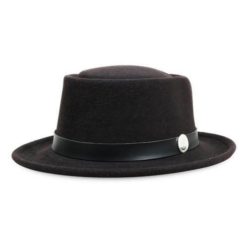 Chapéu Pork Pie Unissex Preto Premium Aba 6cm Faixa Couro