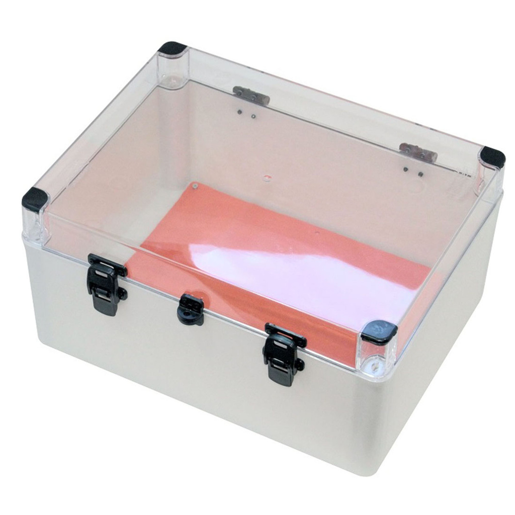 Caixa Plástica montagem quadro de painel elétrico Transparente Com Dobradiça Ip65 400x300x200mm fecho e suporte para cadeado