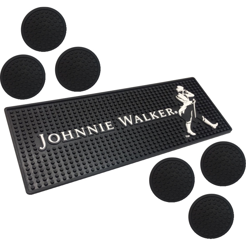 Bar Mat Johnnie Walker 50x20 + 6 Porta Copos Emborrachados