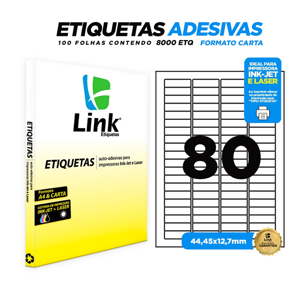 Etiqueta Adesiva CARTA 44,45mm x 12,7mm 100 Folhas - Link Etiquetas em Oferta na Shopee