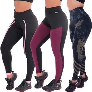 Kit 3 Leggings Fitness Diversas Tecido Não Tem Transparência em Oferta na Shopee