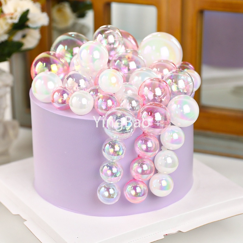 4pcs ins Bola Esfera Colorida Transparente Branco Leitosa Mágica Bolo De Aniversário topper Assando Decoração Ornamentos