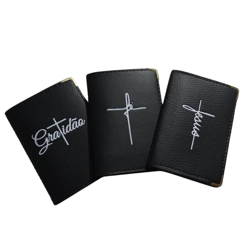 Carteira Porta Documento Couro Sintético Compacta | Capa Preta - Fé, Gratidão ou Jesus em Oferta na Shopee