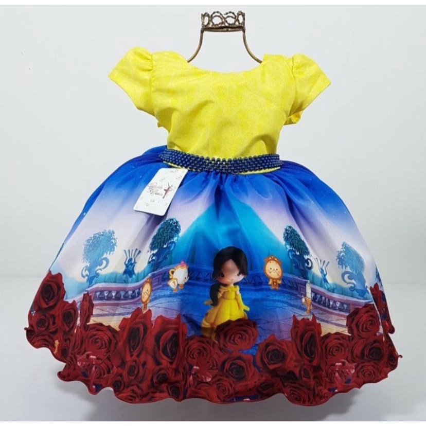 Vestido Infantil Festa Princesa Estampa Bela e a Fera