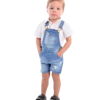 Macacao De Bebe Jardineira Jeans Com Lycra Infantil Menino Masculino Com Alca Ajustavel Beecost