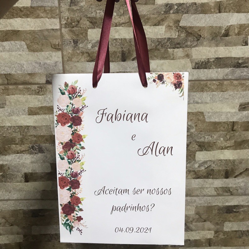 Sacola para padrinhos G personalizavel em Oferta na Shopee