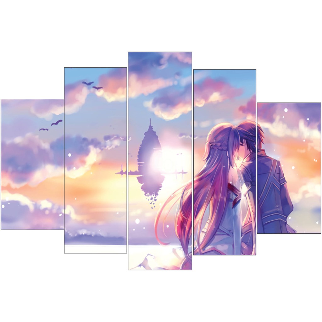Quadro Decorativos 5 peças Sala, Quarto, Escritório Cozinha SWORD ART ONLINE KIRITO E ASUNA
