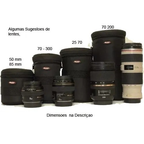 Kit Estojos capas para lentes Objetivas de camera fotografica 4 tamanhos Sigma Nikon Canon yangnou Fuji etc...