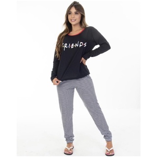 Pijama Longo Adulto de Inverno Feminino Manga Longa Frio Friends Malha