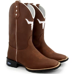 Bota Feminina Texana Country Em Couro Legítimo Bordada Cara de Boi