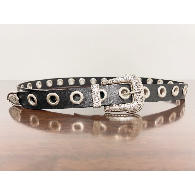 Cinto Feminino Boho Vintage de Couro  Sintético Com Fivela Estreita com Punk Rock Ilhós（pronto entrega) em Oferta na Shopee