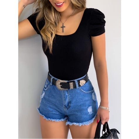 Body Bodi Bori Bore Manga Bufante Princesa Canelado Moda Feminina Blogueira