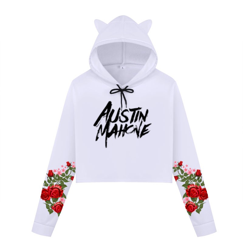 Blusa Cropped de Moletom Feminino Mangas Rosas Austin Mahone 02 A378