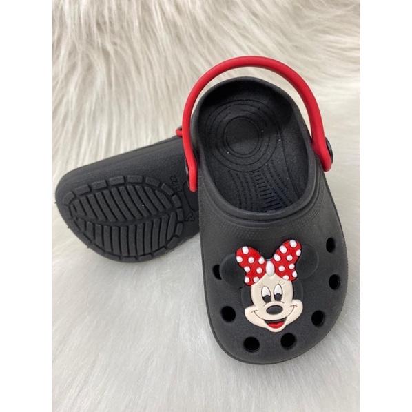 Sandalia Babuche Preto Minnie Poa Vermelho Confortável