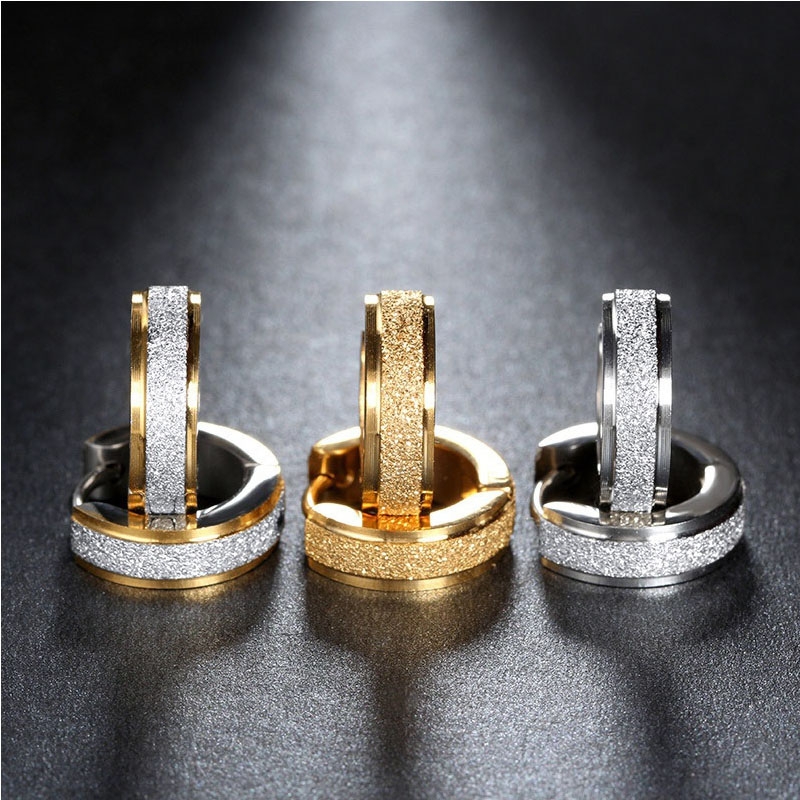 Moda Jóias De Ouro De Aço Inoxidável Simples Círculo Mulheres Mens Brincos De Argola De Prata