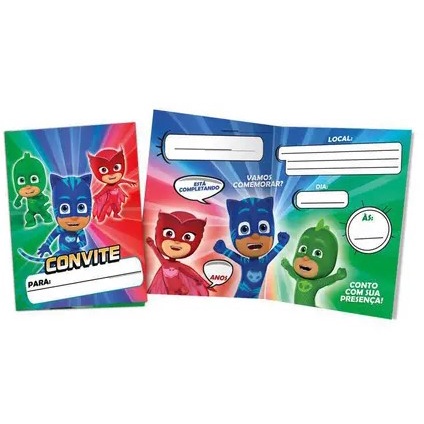 Convite de Aniversário Festa PJ Masks com 08 Unidades - Ref 108239.6 Regina