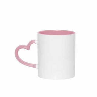 Caneca Para Sublimação De Cerâmica Branca Com Alça de Coração borda e interior Rosa