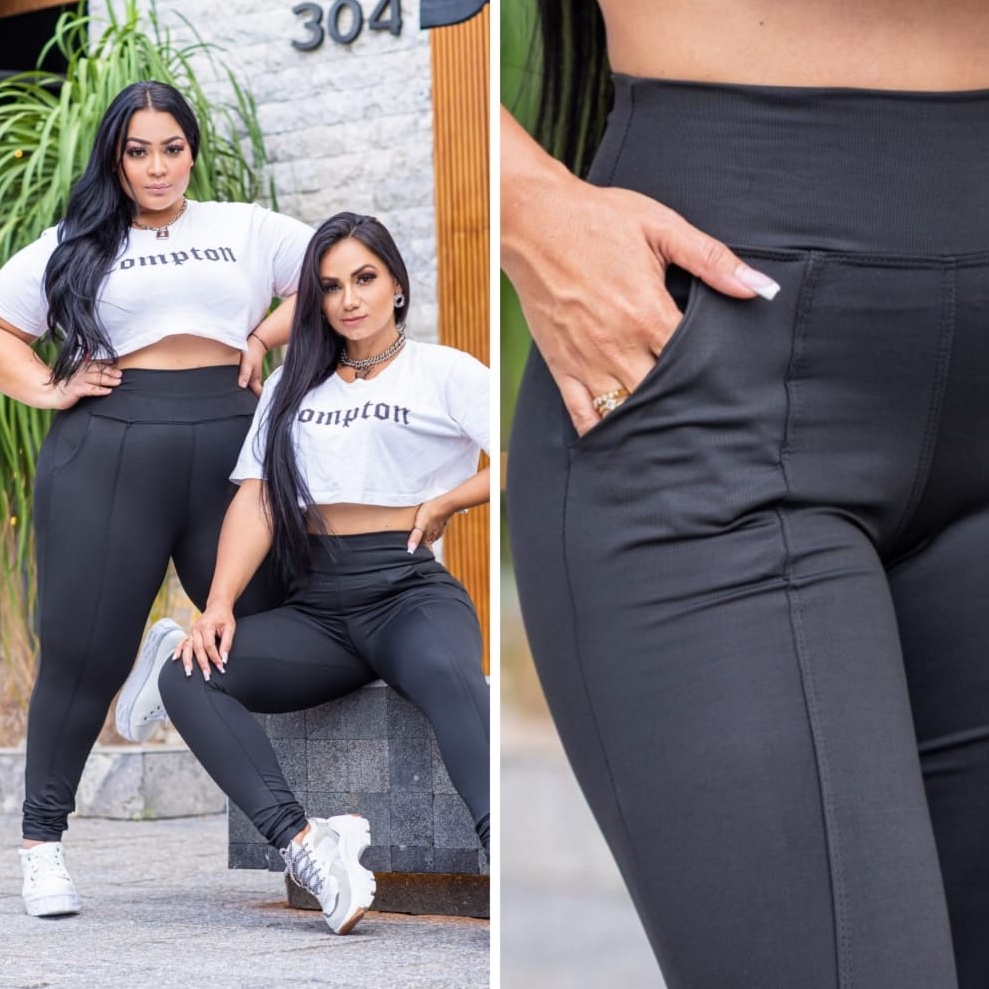 Legging Plus Size Com Bolso Faca E Cintura Alta Suplex Grossa Do M ao G4 em Oferta na Shopee