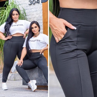 Legging Plus Size Com Bolso Faca E Cintura Alta Suplex Grossa Do M ao G4 em Oferta na Shopee