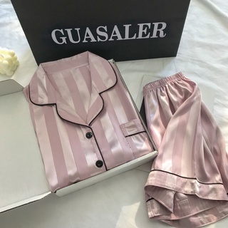 Pijama De Seda Fria De Alta Qualidade Verão Feminino De Manga Curta Estilo Fino Pode Usar Ao Ar Livre Duas Peças Fina