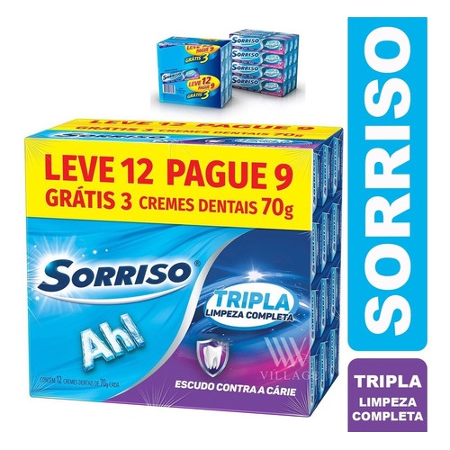 Kit 12 Pastas De Dente Sorriso Tripla Limpeza Completa Creme dental