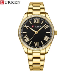 CURREN Relógio Das Mulheres Marca Original Novo Ouro Luxo Criativo Grande Mostrador Moda Casual Esportes De Negócios Em Aço Inoxidável Quartzo À Prova D'água 9088 XS